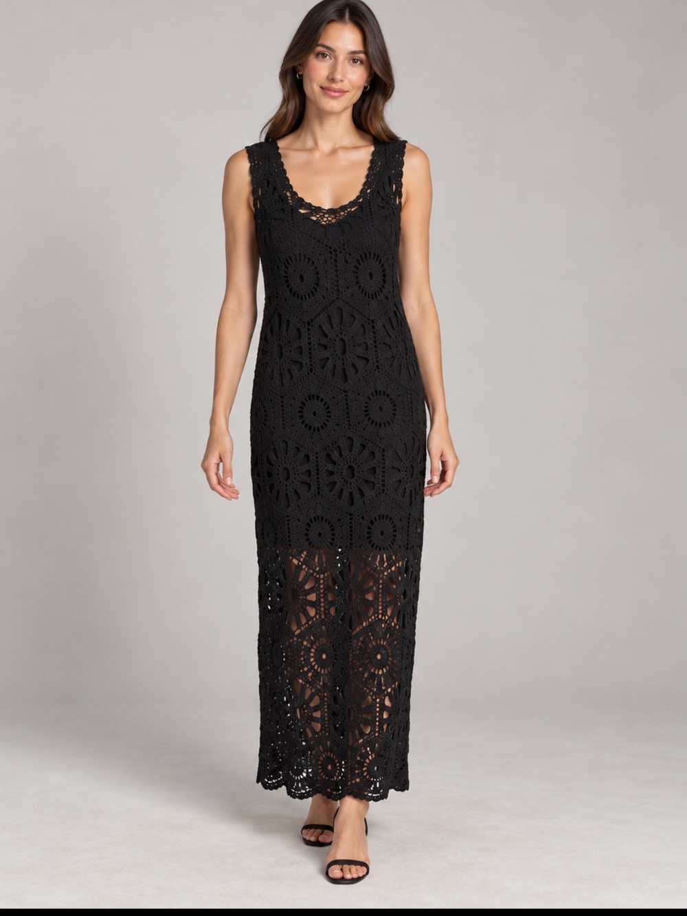 CHARLIE B Black Crochet Maxi Dress